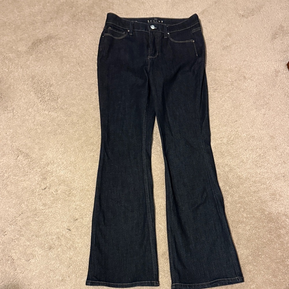 White House Black Market Dark Indigo Flare Jeans Size 4P EUC